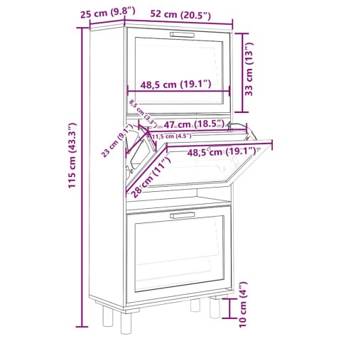  Szafka na buty, biała, 52x25x115 cm, materiał drewnopochodny