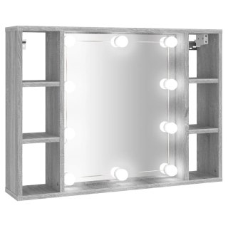  Szafka z lustrem i LED, szary dąb sonoma, 76x15x55 cm