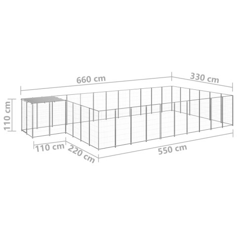  Kojec dla psa, srebrny, 19,36 m², stalowy