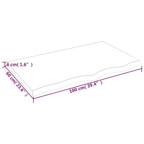  Półka, 100x60x(2-4) cm, surowe lite drewno dębowe