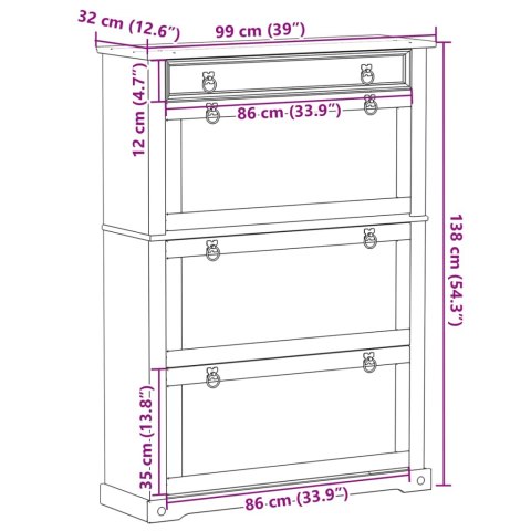  Szafka na buty Corona, 99x32x138 cm, lite drewno sosnowe