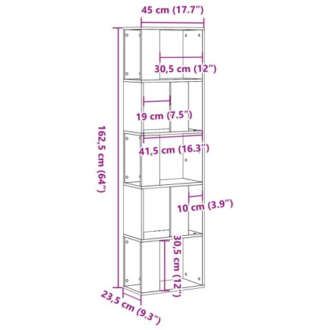  5-poziomowy regał na książki, stare drewno, 45x23,5x162,5 cm