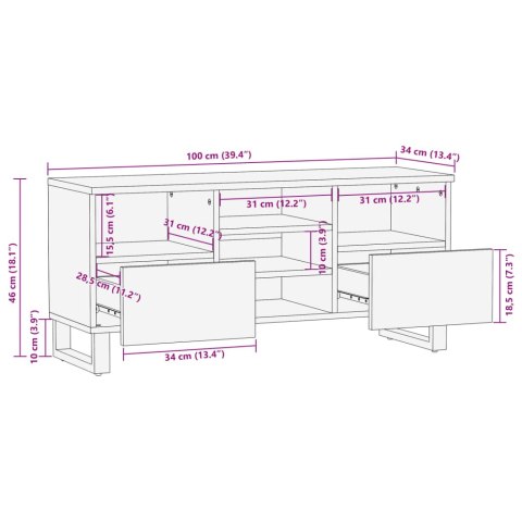  Szafka pod telewizor, 100x34x46 cm, lite drewno mango