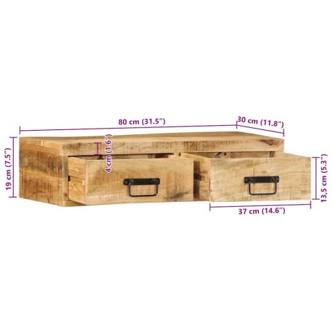  Ścienna szafka pod TV, 80x30x19 cm, surowe drewno mango