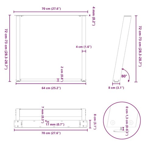 Vid Nogi do stołu jadalnianego, 2 szt., białe, 70x(72-73) cm, stal