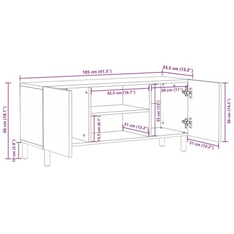  Szafka pod TV, czarne, 105x33,5x46 cm, lite surowe drewno mango