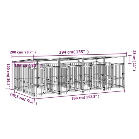  Kojec dla psa z zadaszeniem, stalowy, 7,51 m²