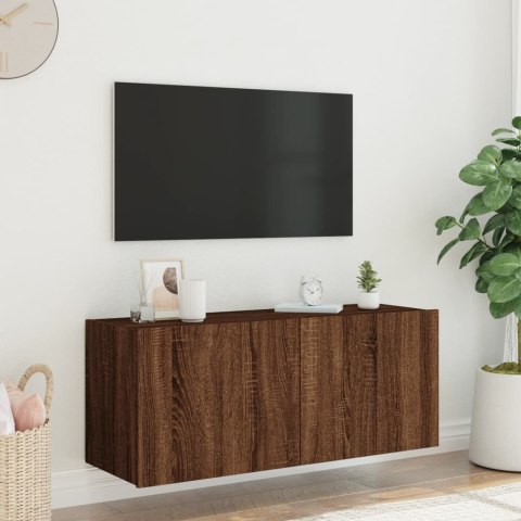  Ścienna szafka TV z LED, brązowy dąb, 100x35x41 cm