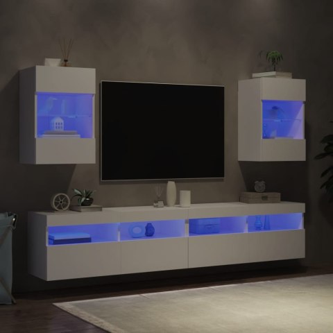  Ścienne szafki TV z LED, 2 szt., białe, 40x30x60,5 cm