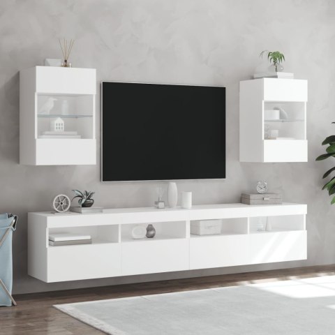  Ścienne szafki TV z LED, 2 szt., białe, 40x30x60,5 cm