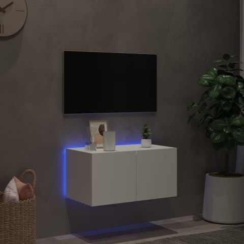  Ścienna szafka TV z LED, biała, 60x35x31 cm