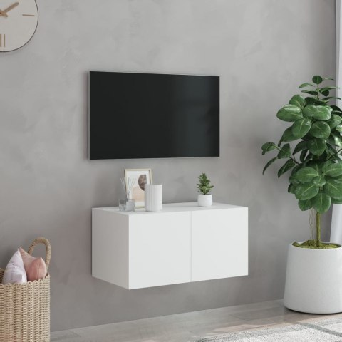  Ścienna szafka TV z LED, biała, 60x35x31 cm