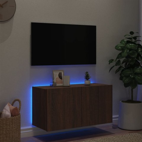  Ścienna szafka TV z LED, brązowy dąb, 80x35x41 cm