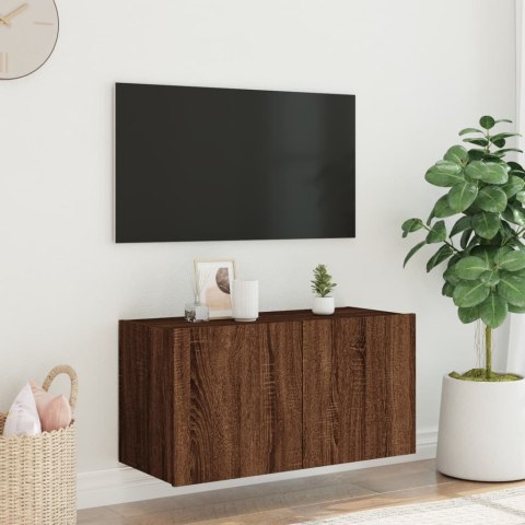  Ścienna szafka TV z LED, brązowy dąb, 80x35x41 cm