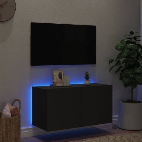  Ścienna szafka TV z LED, czarna, 80x35x41 cm