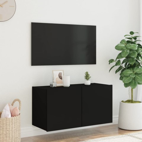  Ścienna szafka TV z LED, czarna, 80x35x41 cm