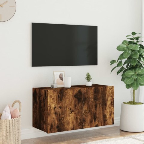  Ścienna szafka TV z LED, przydymiony dąb, 80x35x41 cm