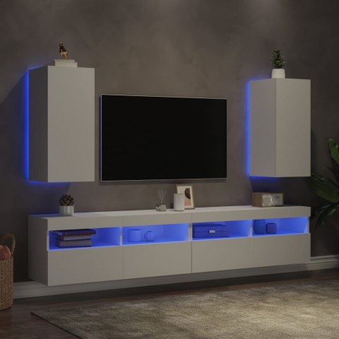  Ścienne szafki TV z LED, 2 szt., białe, 30,5x35x70 cm