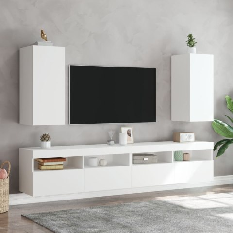  Ścienne szafki TV z LED, 2 szt., białe, 30,5x35x70 cm