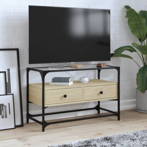  Szafka pod TV ze szklanym blatem, dąb sonoma, 80x35x51 cm