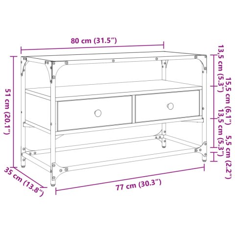  Szafka pod TV ze szklanym blatem, dąb sonoma, 80x35x51 cm