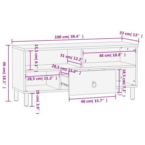  Szafka pod telewizor, 100x33x46 cm, lite drewno mango