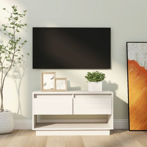  Szafka pod telewizor, biała, 74x34x40 cm, lite drewno sosnowe