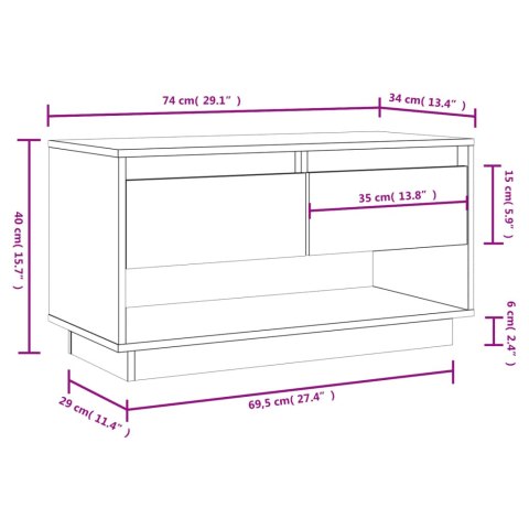  Szafka pod telewizor, biała, 74x34x40 cm, lite drewno sosnowe