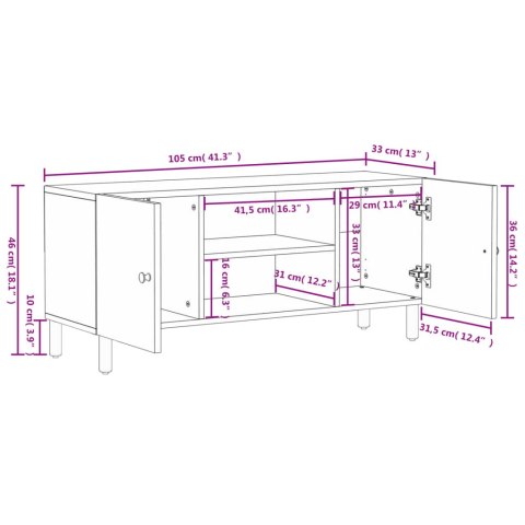  Szafka pod telewizor, czarna, 105x33x46 cm, lite drewno mango