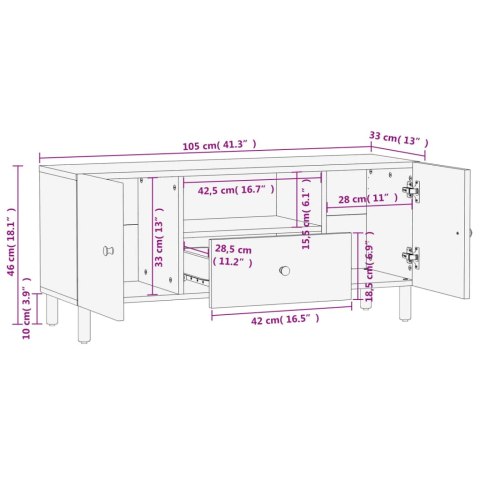  Szafka pod telewizor, czarna, 105x33x46 cm, lite drewno mango