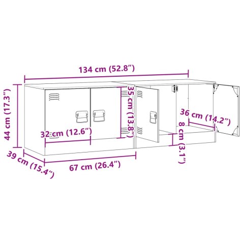  Szafki pod telewizor, 2 szt., musztardowe, 67x39x44 cm, stalowe