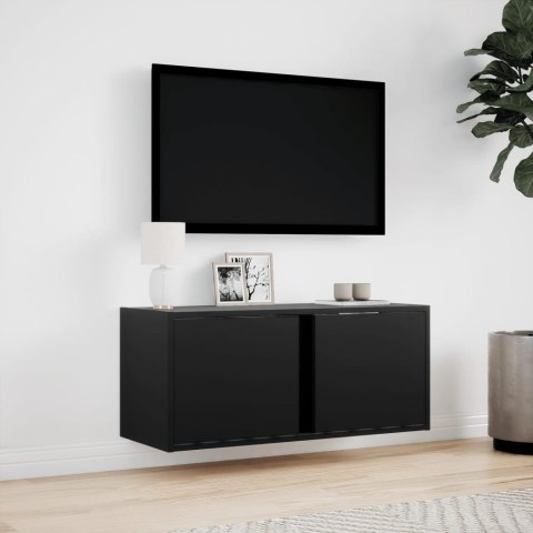  Ścienna szafka TV z LED, czarna, 80x31x35 cm