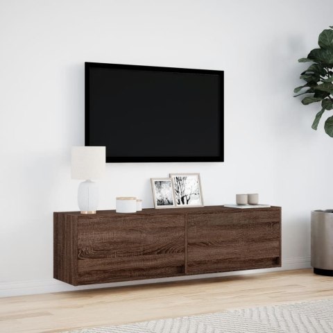  Ścienna szafka TV z LED, brązowy dąb, 140x31x38 cm