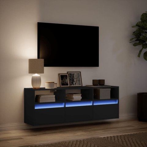  Ścienna szafka TV z LED, czarna, 130x31x45 cm