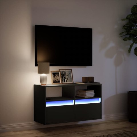  Ścienna szafka TV z LED, czarna, 80x31x45 cm