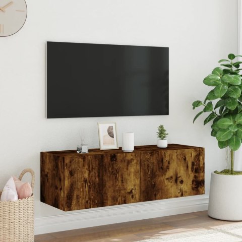  Ścienna szafka TV z LED, przydymiony dąb, 100x35x31 cm