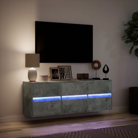  Ścienna szafka TV z LED, szarość betonu, 130x31x45 cm