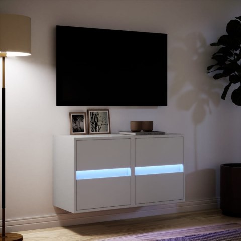  Ścienne szafki TV z LED, 2 szt., białe, 41x31x45 cm