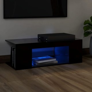  Szafka pod TV z oświetleniem LED, czarna, 90x39x30 cm