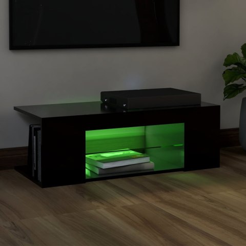  Szafka pod TV z oświetleniem LED, czarna, 90x39x30 cm