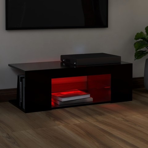  Szafka pod TV z oświetleniem LED, czarna, 90x39x30 cm