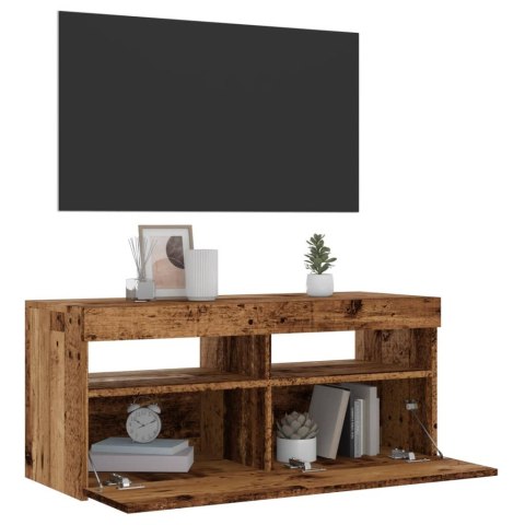  Szafka pod TV z oświetleniem LED, stare drewno, 90x35x40 cm