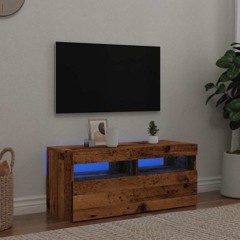  Szafka pod TV z oświetleniem LED, stare drewno, 90x35x40 cm