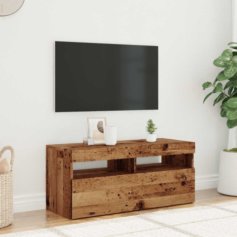  Szafka pod TV z oświetleniem LED, stare drewno, 90x35x40 cm