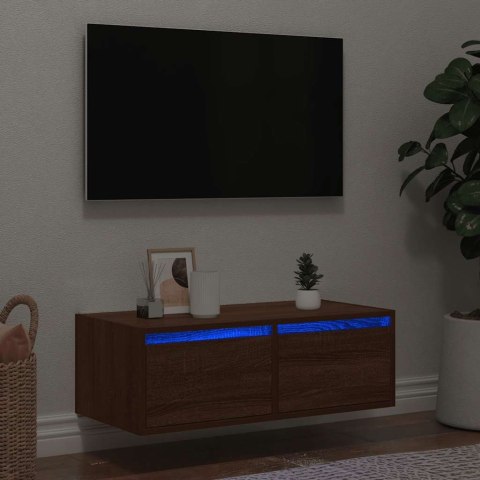  Szafka pod TV z oświetleniem LED, brązowy dąb, 75x35,5x25 cm