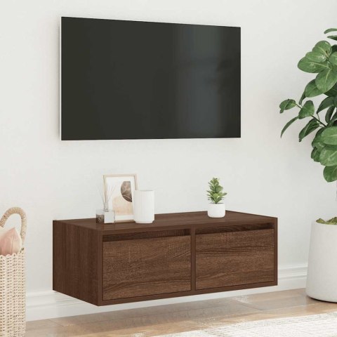  Szafka pod TV z oświetleniem LED, brązowy dąb, 75x35,5x25 cm