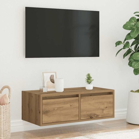  Szafka pod TV z oświetleniem LED, dąb artisan, 75x35,5x25 cm