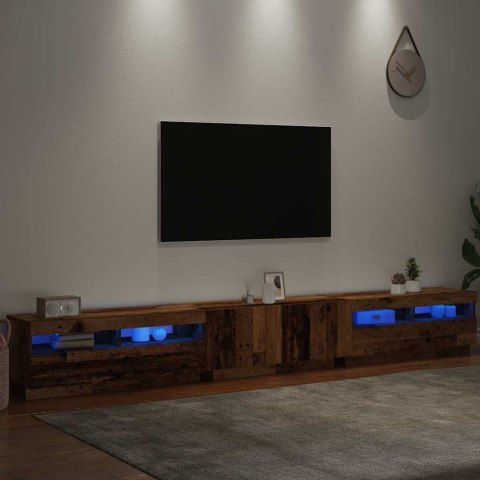  Szafka pod TV z oświetleniem LED, stare drewno, 300x35x40 cm