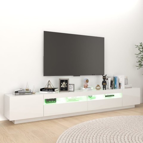  Szafka TV z oświetleniem LED, biała z połyskiem, 260x35x40 cm