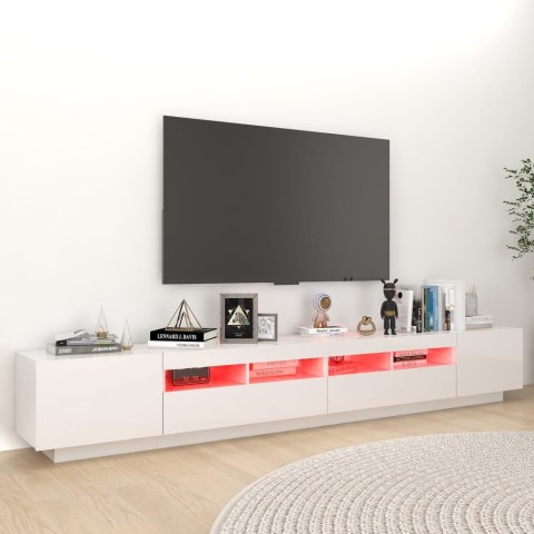  Szafka TV z oświetleniem LED, biała z połyskiem, 260x35x40 cm